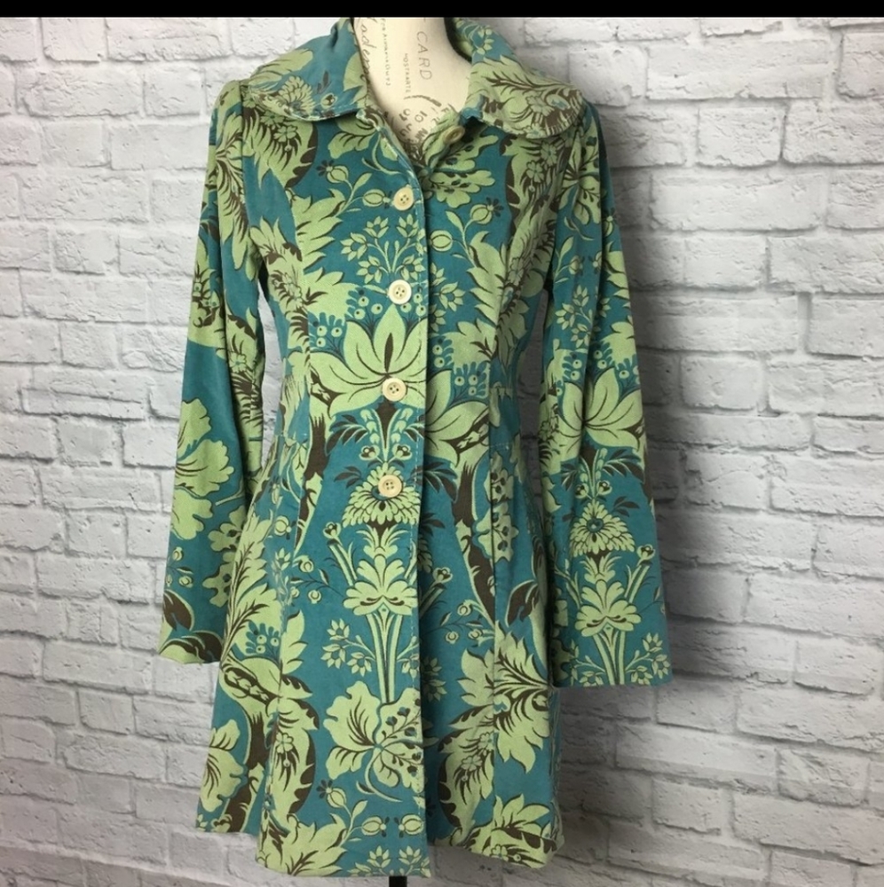 Anthropologie Elevenses Floral Soft Corduroy Coat